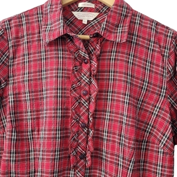 Vintage 80s Northern Reflections Ruffled Red Plaid Long Sleeve Shirt Size M - Picture 5 of 9